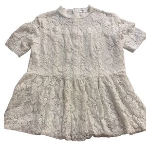 White‎ Lace Blouse Peplum Top Lined Party Cocktail Short Sleeve XL Chest 36"